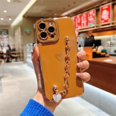 Imagem de Capa macia galvanizada de coração de amor para iPhone 11 12 13 14 15 Pro Max XS X XR 7 8 Plus SE 2020 Pulseira capa traseira, marrom, para iPhone 7plus