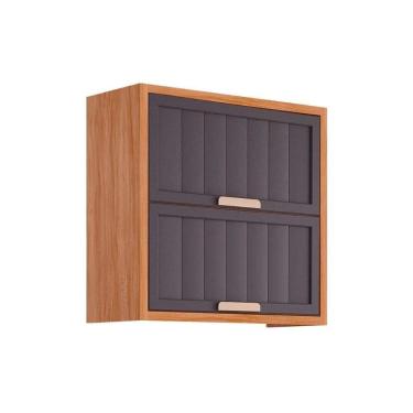 Imagem de Armário De Geladeira P- Cozinha Estela C- 2 Portas Basculantes Ripada 80 Cm Cinamomo-titanium - Mgm