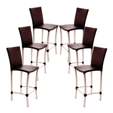 Imagem de 6 Banquetas Alta Cannes Em Alumínio Para Cozinha Bar Edícula Tabaco