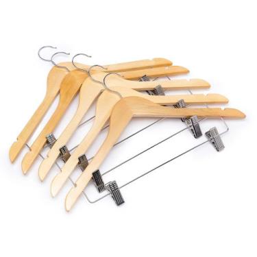 Imagem de Kit 100 Cabides Madeira Reforçado com Presilha Para Saia Calça Roupas 