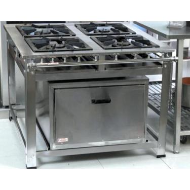Imagem de Fogão Industrial 4 Bocas QD p8 em Aço Inox com Forno Leona - Mr Fogões