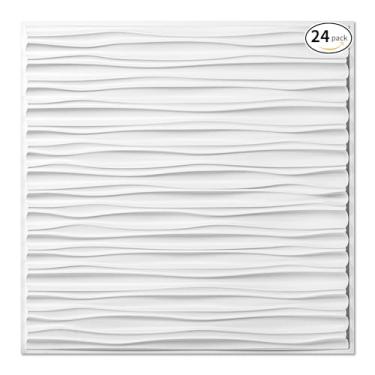 Imagem de Art3dwallpanels Azulejos de teto 61 x 61 cm para decoração de parede interna, pacote com 24 azulejos de teto 3D painel de parede com classificação de fogo à prova d'água PVC premium, sem queda e