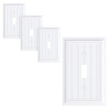 Imagem de Pacote com 4 placas clássicas para interruptores de luz de interruptor único, placas decorativas de fibra de bambu natural durável, branco puro, placa de parede de 1 grupo