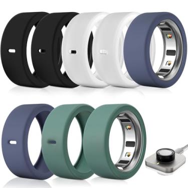 Imagem de Pacote com 8 protetores de anel ultrafino compatível com anel Oura Gen 4/4 Cerâmica/Oura Ring Gen 3, capa de anel de silicone Oura Acessórios para malhar homens e mulheres, carregamento direto com
