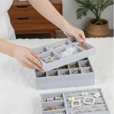 Imagem de Kit 3 Bandejas Porta Joias Veludo Organizadora Bijuterias - Bsan Shop,