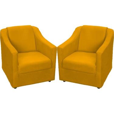 Imagem de Kit 2 Poltronas Mila Pé De Plástico Cromado - Mostarda Suede