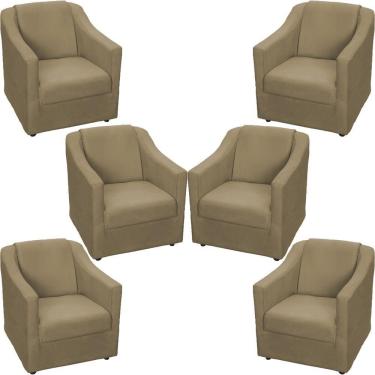 Imagem de Kit 6 Poltronas Mila Pé De Plástico Cromado - Nude Suede