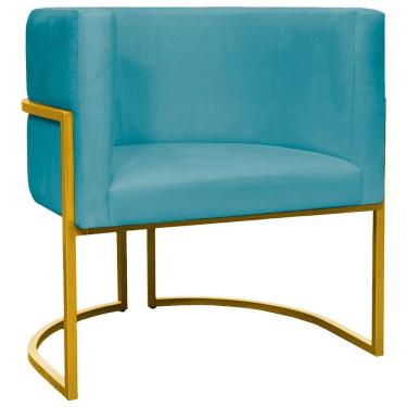 Imagem de Poltrona Decorativa Recepção Luna Suede Cores Base De Ferro Dourada - Azul-turquesa, Suede