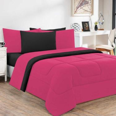 Imagem de Kit Edredom + Jogo De Lençol 100% Algodão Gran Moratta 7 Peças Casal Pink preto