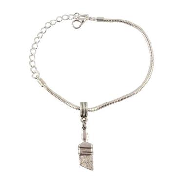 Imagem de Pulseira com pingente de pincel, joia em corrente de cobra banhada a prata, ótimo presente para mulheres, homens e pintores domésticos, mostre orgulhosamente suas ferramentas do comércio, 10 inch,
