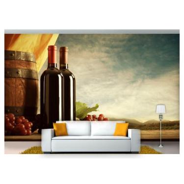 Imagem de Papel De Parede Barril Vinho Cacho De Uva 3D Al119 - Você Decora