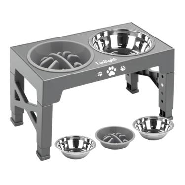 Imagem de Comedouro Elevado Duplo para Cães Gatos Pet inox com Lento Cor Cinza