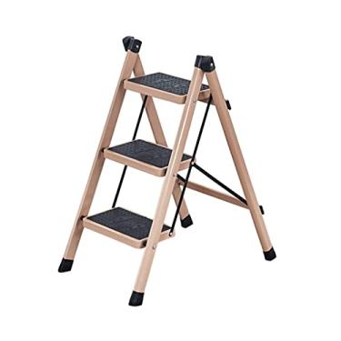 Imagem de Escadas dobráveis com 3 degraus de metal resistente, mini degraus dobráveis com 3 degraus largos antiderrapantes grandes escadas portáteis para cozinha doméstica escada resistente (cor: Escada H