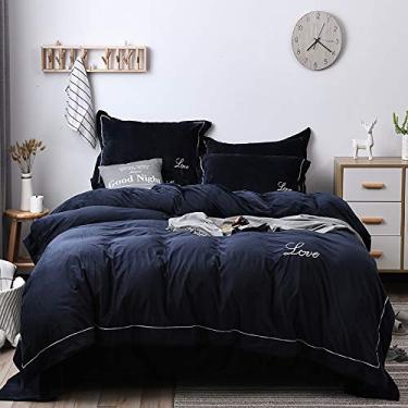 Imagem de Conjunto de cama de casal roxo, conjunto de capa de edredom de inverno, conjunto de capa de edredom duplo, jogo de cama de casal, lençol de cima, tamanho duplo, flanela quente e macia, cinza, azul