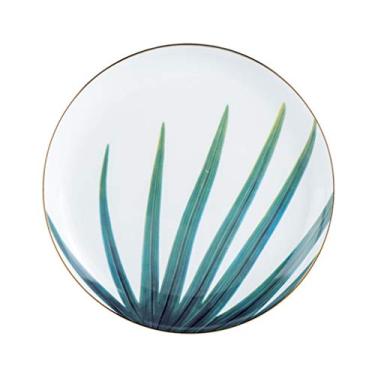 Imagem de Pratos de jantar com plantas de 20 cm, pratos de jantar de cerâmica sob esmaltado, pratos de macarrão, bife para casamento, bufê, acampamento, pratos de sobremesa (B 3 peças)