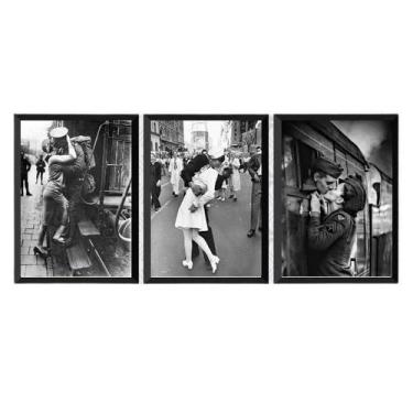 Imagem de Kit 3 Quadros Amor Em Tempos Guerra 24X18 Com Vidro - Branca - Quadros