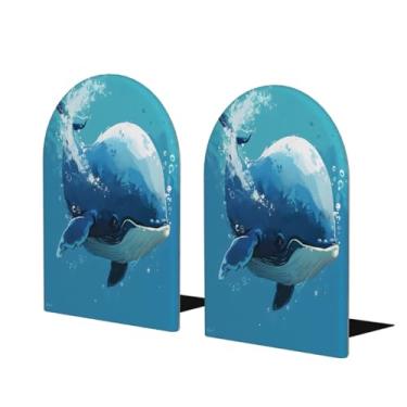 Imagem de Baleia animal oceano bonito grande suporte de livros de madeira decorativo antiderrapante resistente terminais de livro para mesa de escritório em casa biblioteca escola estudo decoração divisórias de