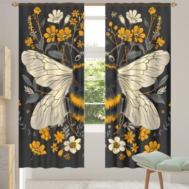 Imagem de 2 conjuntos de painéis de abelhas lindas flores cortinas transparentes arejadas com filtro leve painéis de cortina leve cortina de porta janela para sala de estar, quarto, jantar, 84 polegadas de