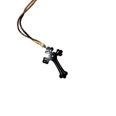 Imagem de Generic Colar com pingente de cruz de casca de coco feito à mão - Charme tropical exclusivo e estilo boho masculino e feminino, marrom natural