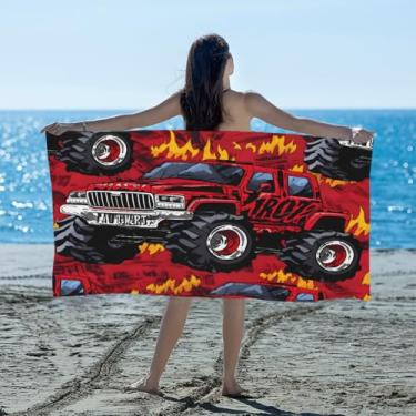 Imagem de hongjinglin Toalha de praia absorvente de secagem rápida caminhão monstro vermelho microfibra leve toalha de piscina toalhas de banho macias sem areia para praia, natação, banheiro, chuveiro