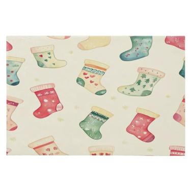 Imagem de Blueangle Tapete de Natal 5 x 7 – Capacho lavável antiderrapante para entrada, cozinha, banheiro, varanda com estampa de meias de Natal (208)