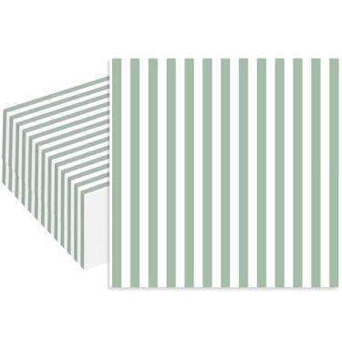 Imagem de Stxy's Guardanapos verde-sálvia 60 quilates (tinta sem manchas e grau alimentício) Guardanapos de coquetel de papel listrado verde sálvia descartáveis para chá de panela, casamento, chá de bebê, festa