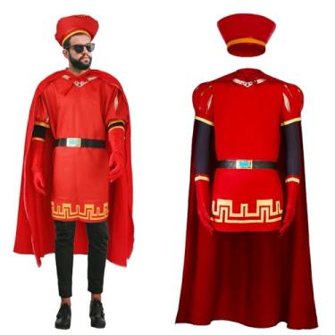 Imagem de Xyeyo 6 peças de fantasias de Lord Farquaad para adultos com chapéu, camisa, luvas de capa, roupa de cosplay de rei para homens, divertida, dia das bruxas, carnaval (GG), GG, vermelho