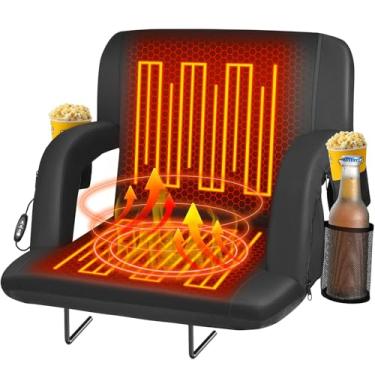 Imagem de Seeutek Assentos de estádio aquecidos para arquibancadas, assentos portáteis de estádio com suporte para as costas, cadeiras de arquibancada USB de 3 níveis com encosto e almofada, cadeiras de estádio