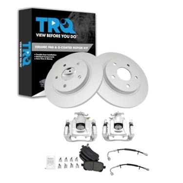 Imagem de TRQ Kit de pastilhas de freio e rotor de cerâmica revestida com G premium compatível com Chrysler Town & Country Dodge Grand Caravan 2011-2012 Ram C/V Volkswagen Routan 2011-2012