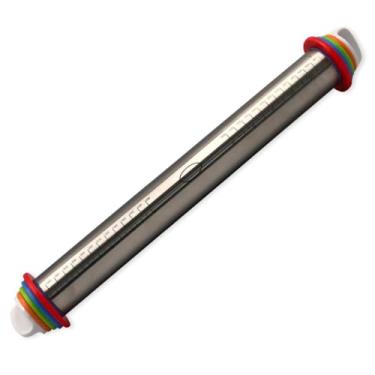 Imagem de Rolo para Massas Ajustável com Anéis Coloridos, Aço Inoxidável com Medidor de Espessura