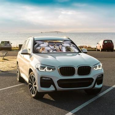 Imagem de Gatos fofos sombra de carro pára-brisa frontal guarda-sol dobrável guarda-chuva de carro mantém o veículo fresco para a maioria dos veículos guarda-chuva de para-brisa 144,8 cm x 76,2 cm