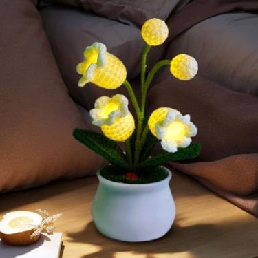 Imagem de Lâmpada Lírio do Vale, flor artificial de crochê com 5 pequenas luzes noturnas, presentes fofos para mulheres, esposa, namorada, aniversário, Natal, Dia dos Namorados, Dia das Mães - Pequeno