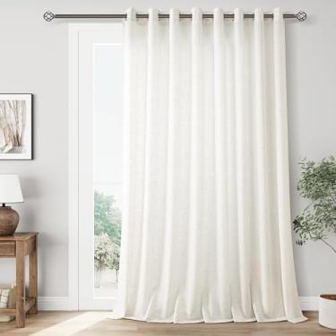 Imagem de Cortinas de linho extra largas de 254 x 274 cm para divisória de sala de estar, cortina semitransparente, para porta deslizante, bege, branca, decoração costeira, marquise, chão ao teto, painéis de