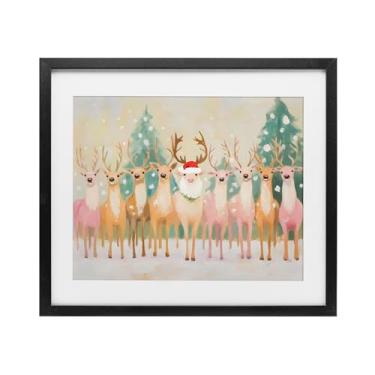 Imagem de Stupell Industries "Rena do Papai Noel pastel", impressão emoldurada sob vidro, preto, 40,6 x 33,5 cm