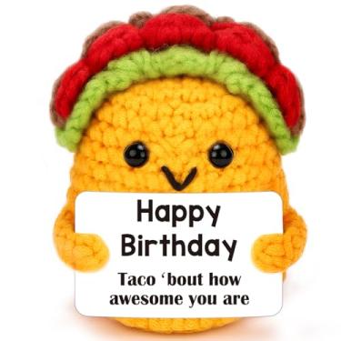 Imagem de Mini presente de feliz aniversário para mulheres homens tacos de crochê feitos à mão para encorajamento emocional animar apoio bonito presente de aniversário para mãe, pai, avó, colega de trabalho