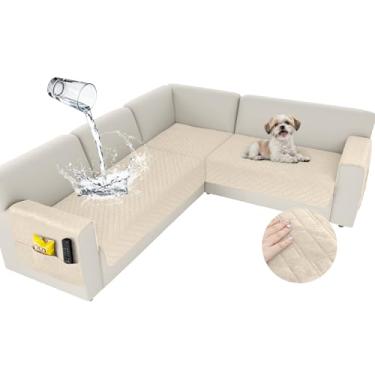 Imagem de Arfntevss Capas de sofá seccionais de canto à prova d'água para cães de estimação em forma de L, capa de sofá grande de veludo lavável, protetor de almofada para sofá seccional, antiderrapante, em
