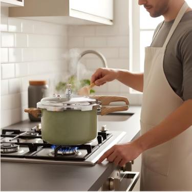 Imagem de Panela de Pressão 4,2L com Revestimento Cerâmico Antiaderente, Compatível com Indução, Fogão a Gás e Elétrico, Cinza com Alças Wood