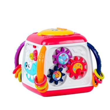 Imagem de Cubo Divertido de Atividades Musical Multifuncional para Bebês, 9 em 1 com Piano, Tambor, Engrenagens Coloridas, 13x13x13cm
