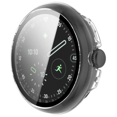 Imagem de Miimall Pacote com 2 capas para Google Pixel Watch 4 de 45 mm com protetor de tela, capa ultrafina de policarbonato rígido com vidro temperado, capa de alta sensibilidade para Pixel Watch 4 de 45 mm