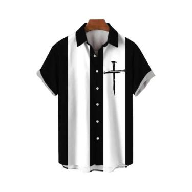 Imagem de Camisas Havaianas Masculinas Casuais Com Botões, Estampa Listrada Em 3