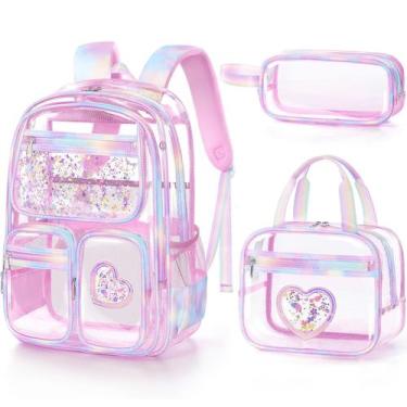Imagem de Mochila Fimibuke Clear para meninas com lancheira e estojo de lápis