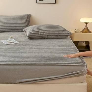 Imagem de Lençol com elástico extra profundo, lençóis, capa protetora antiderrapante, tiras elásticas no canto, macio, sem rugas, para outono e inverno - cinza ||0,9 x 2,0 m + fronha * 1