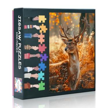 Imagem de 1000 Pieces Sika Deer Puzzle for Adults- Beautiful Forest Deer Painting Forest Animal Jigsaw Puzzles Difficulty Puzzles Rompecabezas para 19.7" x 27.5"