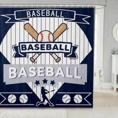 Imagem de jejeloiu Cortina de chuveiro de beisebol para decoração de banheiro cortina de banho cidade de beisebol acessórios de banheiro esportes jogo impermeável tecido de poliéster para barracas banheiras 183