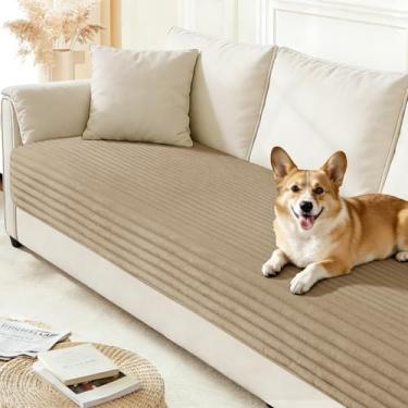 Imagem de Arfntevss Capas de assento Dog Love para sofá com 2 almofadas de pelúcia laváveis para cães que aceitam animais de estimação poltronas felpudas e protetoras de móveis (café listrado de lã, 90 cm x 160