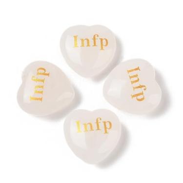 Imagem de Cristal de quartzo natural com gravação de coração MBTI estatuetas estátuas palavra infp cristais de cura presentes para decoração de mesa de escritório em casa, 30 x 30 x 12,5 ~ 13 mm