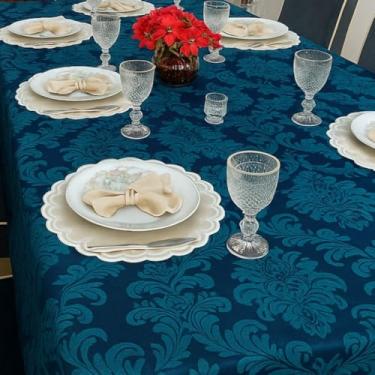 Imagem de Toalha de Mesa Jacquard Natal 4 e 6 Lugares – Elegância e Sofisticação para Suas Festas e Refeições(2,10X1,40,AZUL MARINHO)