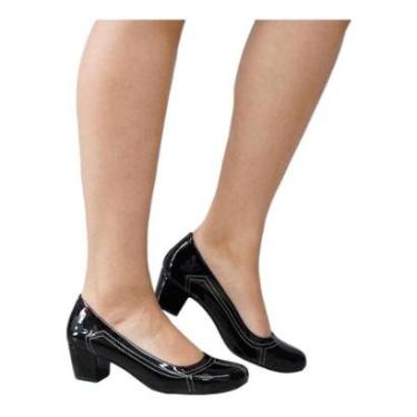 Imagem de Sapato Social Salto Baixo Grosso Feminino Confortável 810 Preto Nobuck 39-Feminino