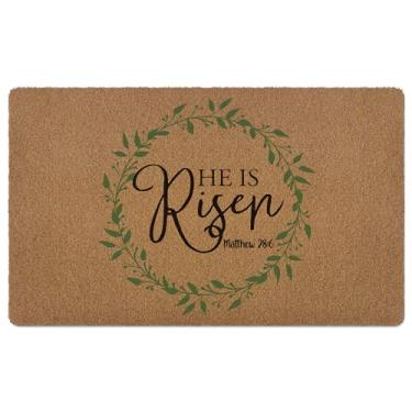Imagem de huester Tapete de porta de boas-vindas cristão de Páscoa, He is Risen, versículo da Bíblia, religioso, Páscoa, decorativo, casa, interior, exterior, varanda, entrada, exterior, capacho de boas-vindas