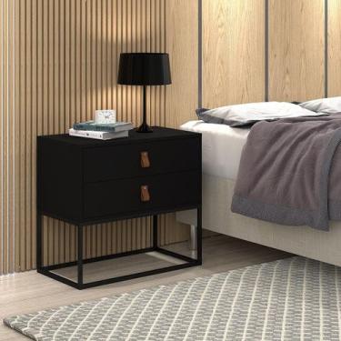Imagem de mesa cabeceira estilo industrial 2 gavetas com puxador em couro base p